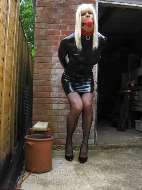 PVC Sissy Slut PatsyPVC Ballgagged exposed outside with all neighbours looking