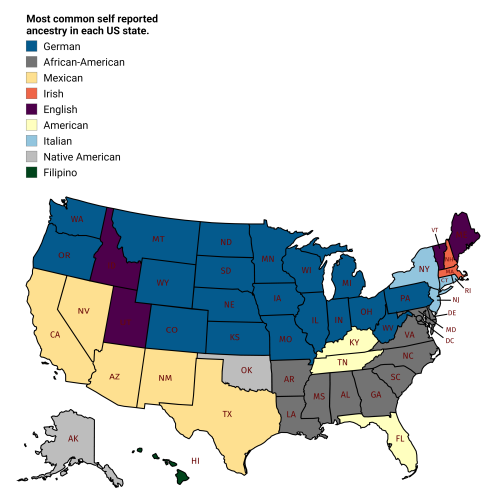 mapsontheweb:  Biggest self reported ancestry