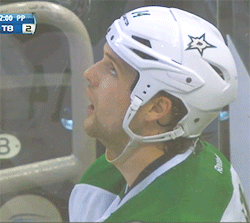 lundqvisition:Jamie Benn discovers something is amiss and makes some…adjustments…in the penalty box.