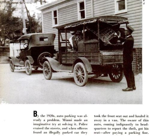 1920s method of police ticketing illegally parked cars was to remove the front seat.Source: LIFE Dec