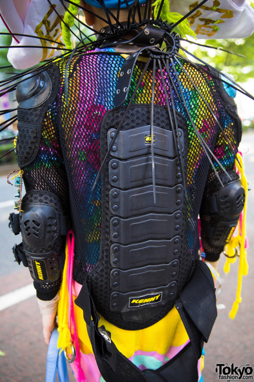 tokyo-fashion:  Japanese fashion college student Sakuran - one of the most experimental of this generation of Harajuku kids - on the street in Harajuku wearing an avant-garde look featuring mostly handmade fashion along with vintage items, Hayatochiri,