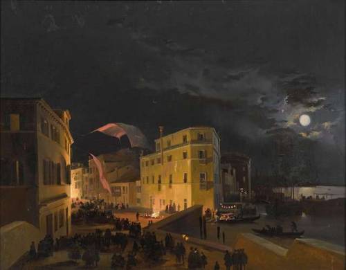 catonhottinroof:Ippolito Caffi (1809–1866) Venedig, Nachtfest auf der Via Eugenia (heute Via Garibal