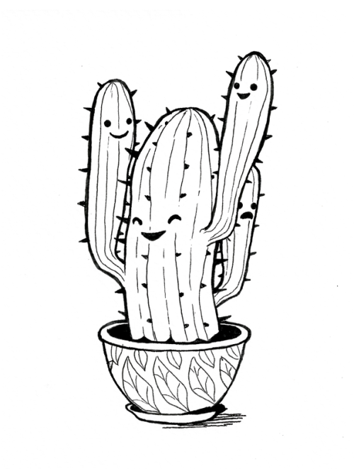 Inktober Day 3, Heres A Couple Happy Cacti! I Drew Them On Watercolour Paper, So Ill Probably Add Some