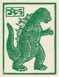 xombiedirge: Linocut Kaiju series by Brian