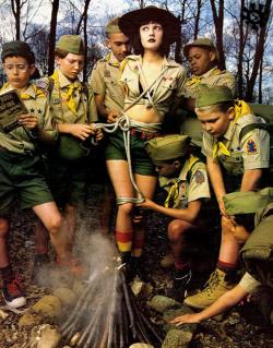 inkydavid:  Drew Barrymore Tied Up by Boy Scouts Cover of Rolling Stone (June 15, 1995). Photo by Mark Seliger. Source: The Drewseum | Suicide Blonde | 401 Projects 