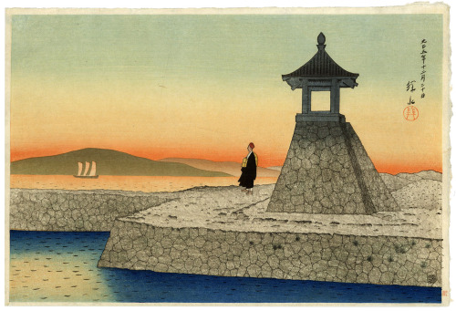 Ito Shinsui - Sunset at Arashi, color woodblock print