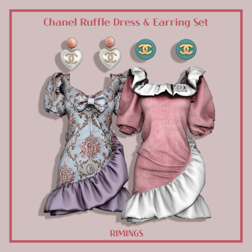 [RIMINGS] Chanel Ruffle Dress &amp; Earring Set - FULL BODY 2 / EARRING 2- NEW MESH- ALL LODS- NORMA