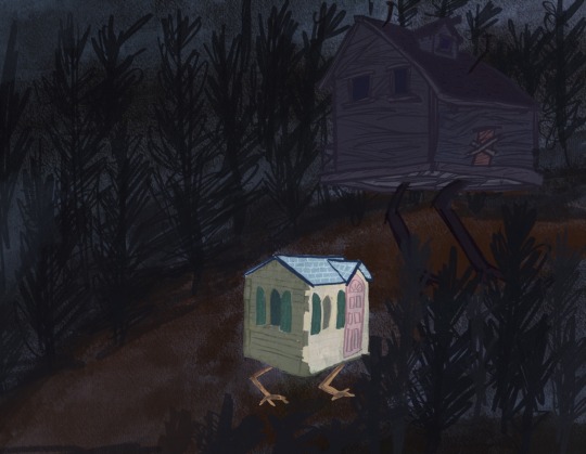 dark-haired-hamlet:omnybus:Concept: Baba Yaga house walking around on chicken legs,