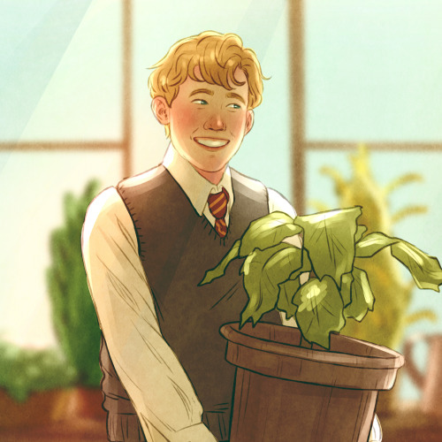upthehillart: When Ginny and Luna volunteer to help Neville water his plants c: