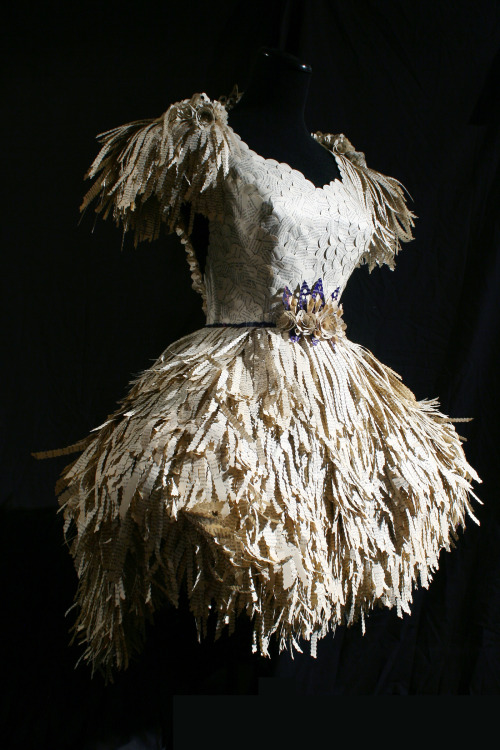 Dress made from the pages of romance novels.