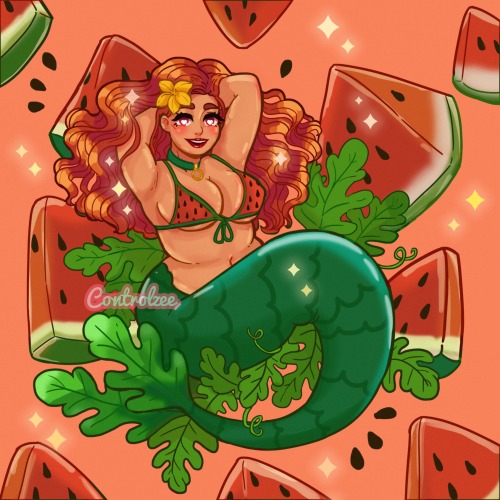 Day 17 of Mermay: Watermelon Mermaid