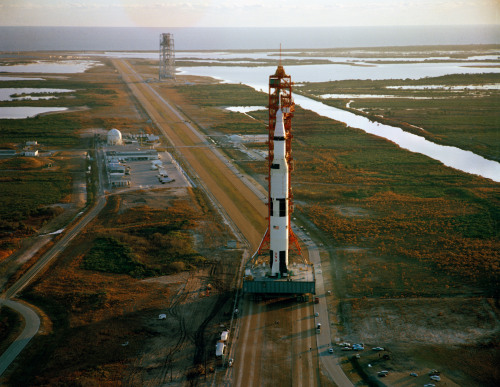 humanoidhistory:TODAY IN HISTORY: The Apollo 9 spacecraft inches its way to Launch Complex 39 at Cap