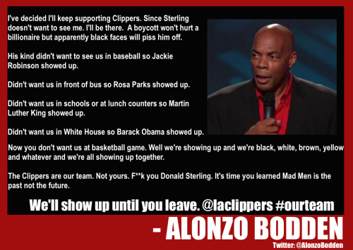 .@AlonzoBodden’s amazing quote on how Donald Sterling is just one more obstacle that will be overcome.