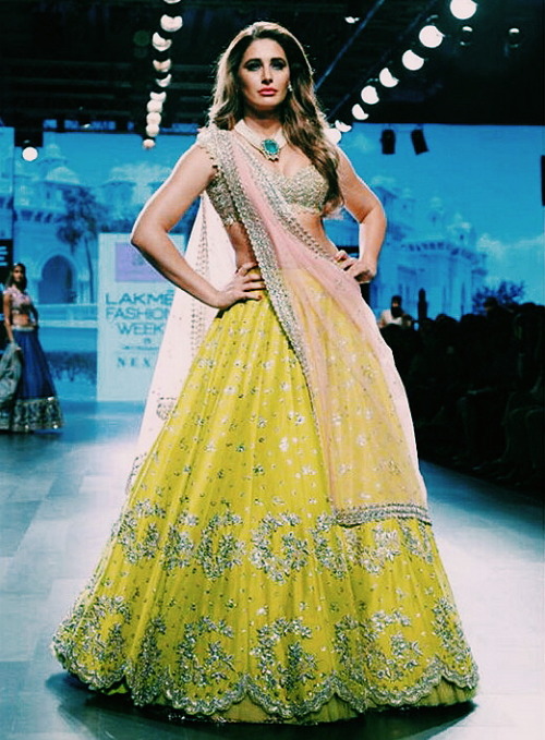 Nargis Fakhri walks the ramp for Anushree Reddy