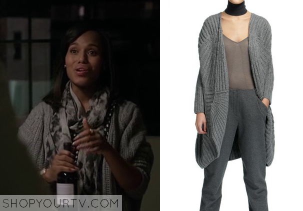 shopyourtv:
“ Scandal: Season 3 Episode 13 Olivia’s Grey Knit Cardigan
Olivia Pope (Kerry Washington) wears this grey knit cardigan in this week’s episode of Scandal.
It is from the TSE Cashmere Fall 2013 Collection. View it HERE.
”