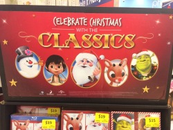 badcharacterdesign: ah yes the Christmas classics  frosty  the little drummer boy   Santa  Rudolph  shrek 