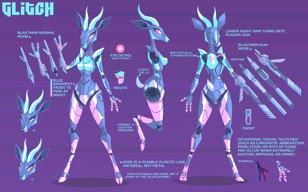 phaeaciusofmystery:Another reference sheet, this time for Glitch, my kinda-fursona-OC-whatever!