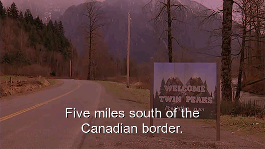 96% sure it's a sign on the side of a road. Caption: Five miles south of the Canadian border.