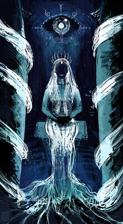 comparativetarot:The High Priestess. Art by Emily Lubanko, from The Lubanko Tarot.