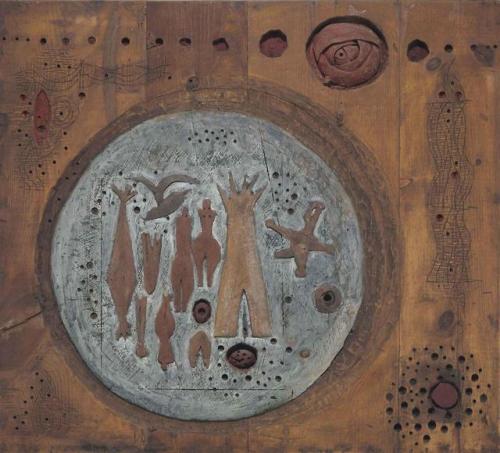 theegoist:Julio Alpuy (Uruguayan, 1919–2009) - The Earth III, incised and painted wood, 88.9 x 96.5 