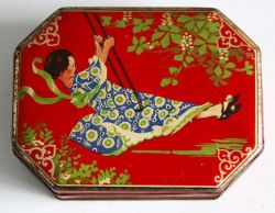 indigodreams: ART DECO GIRL ON A SWING, KREEMY WORKS TIN BY EDWARD SHARP AND SONS c 1920 - 1930