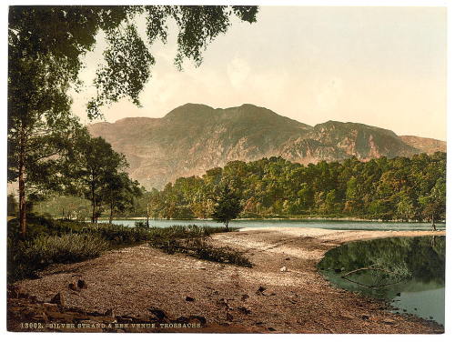 Photochrom prints of the mountain of Ben Venue (Scotland, c. 1890 - c. 1900): Loch Achray and Ben Ve