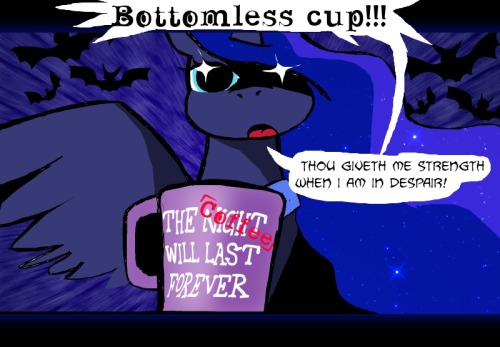 fromthedeskofmayormare:SoundtrackOOC: My Luna-related comics tend to consist of any combination of three standard gags: 1. Luna has questionable fashion sense, 2. Luna is oblivious to how unsettling she is and 3. Luna is being ridiculously bombastic