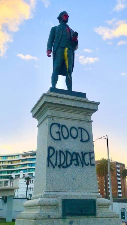 14 February 2019, Melbourne - Captain James Cook statue in St Kilda vandalised on the anniversary of