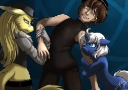 ask-poison-joke: ask-human-in-ponyville:  ask-poison-joke: Lapiz :  I.. I wanted to take a picture with Ash but..this scary wife came… but he is miiiine …. &gt;.&lt; Nichole and Sapphire waiting to see who will win the tug of war.  Mod : always better
