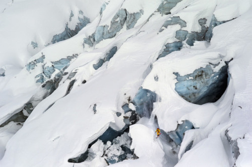 FRANCE. Chamonix. 2012.Freeride skiing legend Bruno Compagnet in the mountains around Chamonix. He i