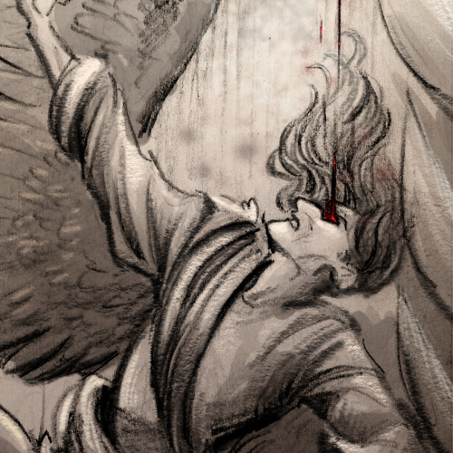 I’ve seen this kind of image a few times efore. Aziraphale reaching out to Crowley Falling. Bu