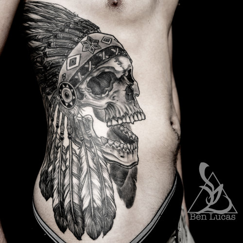 tattoos-org:  Indian Headdress Skull Tattoo by Ben Lucas Show the WORLD Your INK Tattoos.org