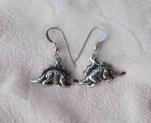 littlealienproducts:  Dinosaur Stegosaurus Charm Drop Dangle Earrings by MyLunaJewel