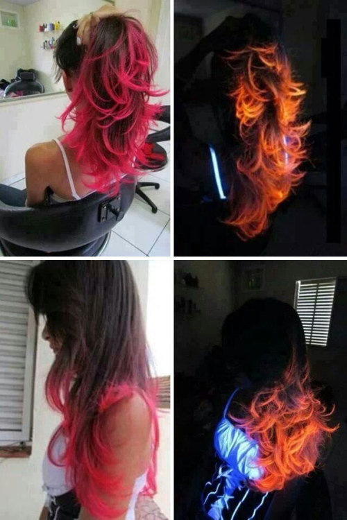 culturenlifestyle:  Sporting A “Bright” and Colorful Look : Glow In The Dark Rainbow Hair Trends The latest hair color trend that is taking over the internet like a storm is neon accented glow in the dark hair. Manic Panic have produced a vegan and