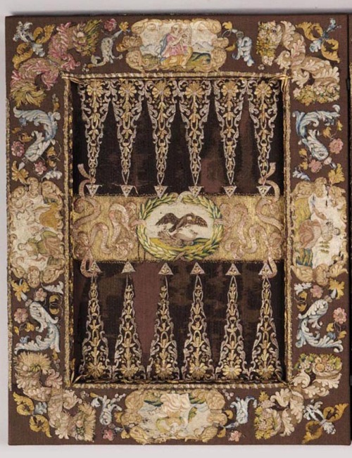 Draught Board, early 17th century. Gold & Silver embroidery, wood. Venice, Italy. Via Museum of 