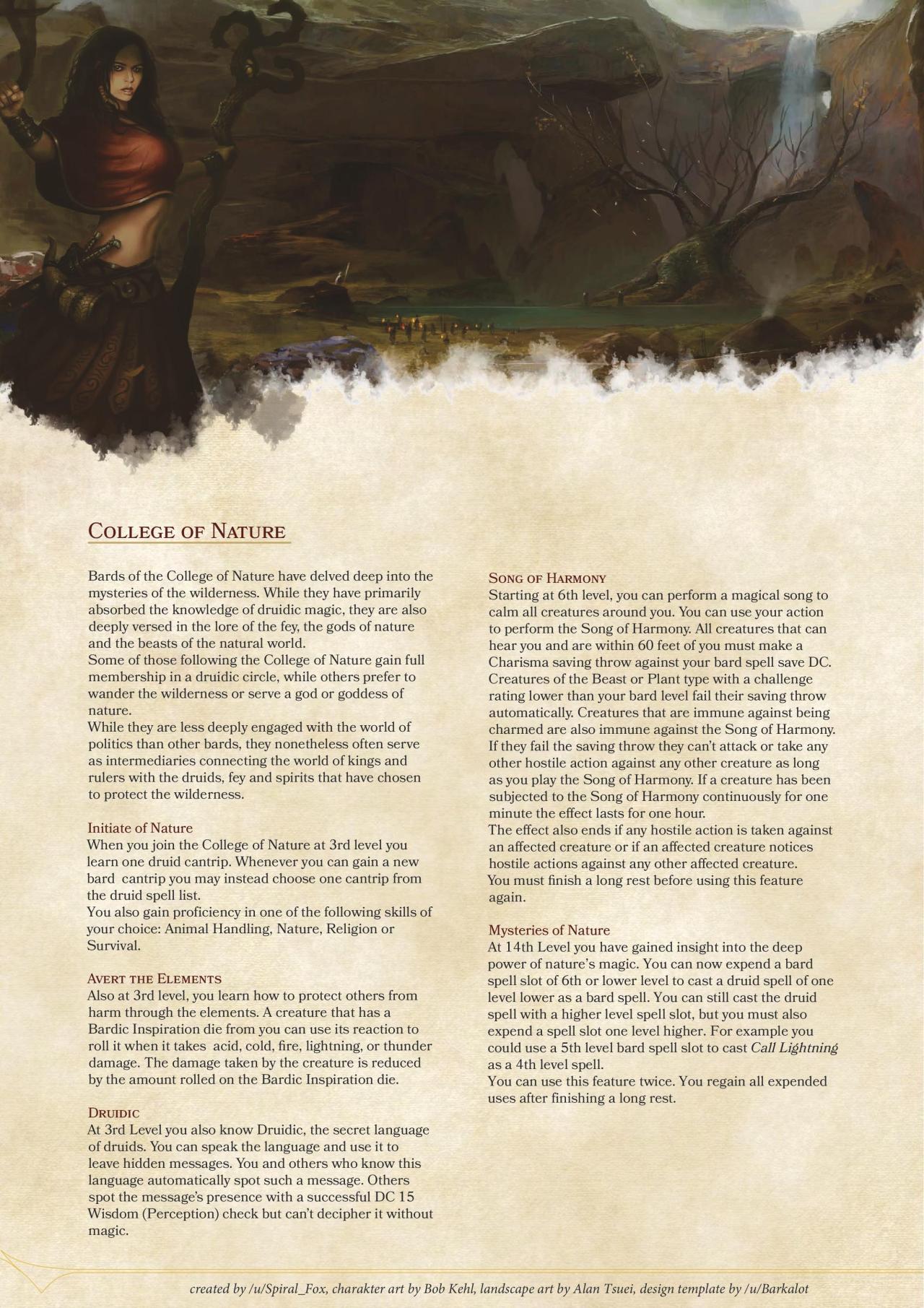 5e Homebrew College of Nature by Spiral_Fox