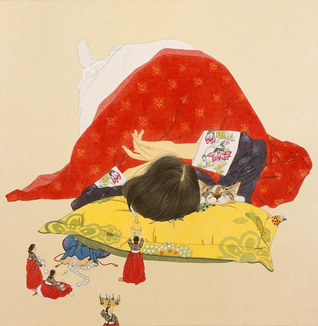 heoiyeon:   Shin Sun Mi 당신이 잠든사이6, 80x78cm, 장지에 채색, 2008