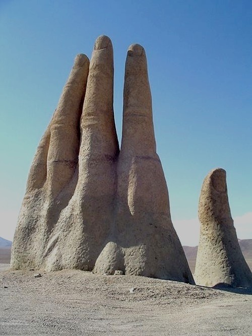 unexplained-events:  Hand of Desert. A sculpture in Atacama, Chile.