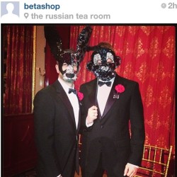 &ldquo;Puppy&rdquo; &amp; &ldquo;Monkey&rdquo; in the masks I made them for the Shellhammer-Balinov wedding happening now in NYC 