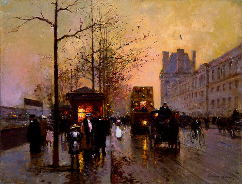 edouard-cortes: Quay du Louvre, 1925, Edouard Cortes Medium: oil,canvas