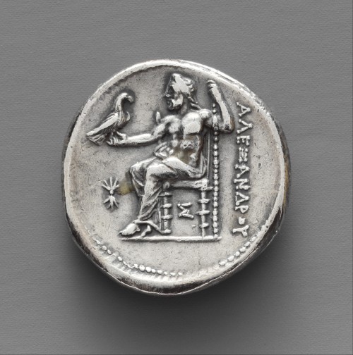 via-appia:Silver tetradrachm of Alexander III of Macedon, head of Herakles &amp; seated Zeus.Greek, 