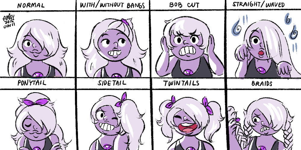 cinnamintcherry:  Amethyst with different hairstyles! Here’s the one with Pearl: