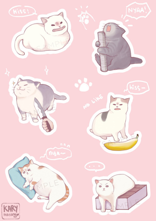 karymarang:Chumby Cats Sticker Set is open for pre-order now! A6 sized, kiss-cut, printed on vinyl s