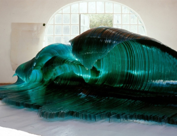 blazepress:  Giant Glass Sculpture of an Ocean Wave Frozen at Mid-Crest by Mario