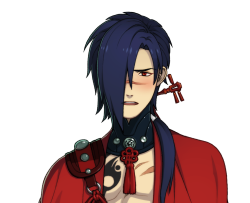 mizukigayme:  Koujaku hardly any blushing sprites, so I made eight more. Here are two them. (These ones made it into the game!)