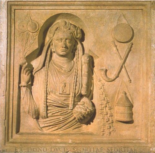 Funerary relief of a Gallus a priest of Magna Mater in female dress from Lavinium. Rome, mid 2nd cen