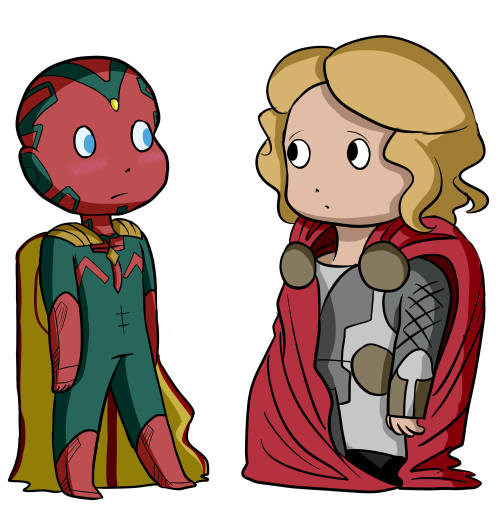 thosedarnrobots:  so basically vision is a duckling who imprinted on thor