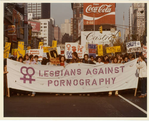 songsforgorgons:“Lesbians Against Pornography,” Times Square, New York. Undated photo (late 70s - early 80s) from the Lesbian Herstory Archives.
