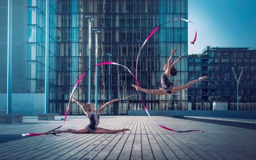 Gymnasts with ribbons