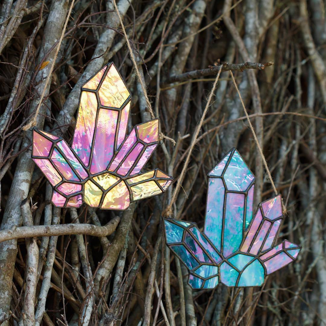 sosuperawesome:  Stained Glass Crystal Corner Clusters, Suncatchers and Bookends